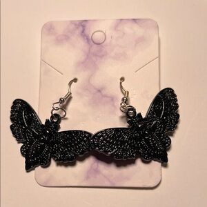 Black and Silver Metal Moth Earrings